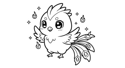 Obraz premium Cute Cartoon Phoenix: A charming and adorable cartoon phoenix, with intricate feather details, radiating a sense of fantasy and wonder, illustrated in a simple and captivating style.