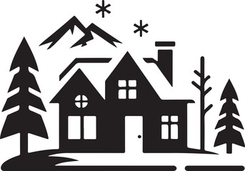 Naklejka premium Winter Cabin House Silhouette Vector Design