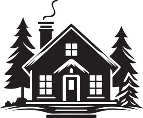 Fototapeta premium Snowy House Scene Silhouette Vector Illustration