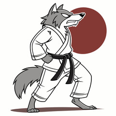 cartoon illustration of a wolf with a karate kimono