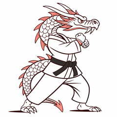 Fototapeta premium vector illustration of a cartoon dragon in karate kimono