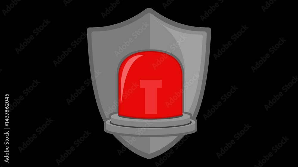 Poster video animation of shield and sire in security alarm concept, on a transparent background with alpha