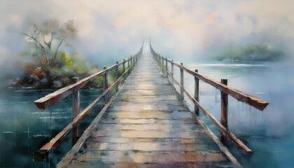 Fototapeta premium Wooden Bridge Fading Into Morning Mist
