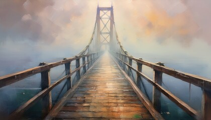 Fototapeta premium Wooden Footbridge Surrounded by Early Morning Haze