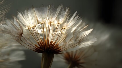 Obraz premium Leuchtende Löwenzahnsamen im sanften Gegenlicht der Natur 