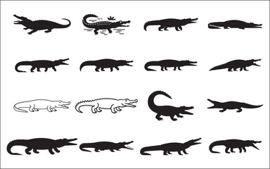 Crocodile vector silhouette illustration.Crocodile and alligator silhouette set.Alligator Silhouette Set alligator, crocodile, high angle view, shadow, in silhouette, animal body part, animal mouth, 