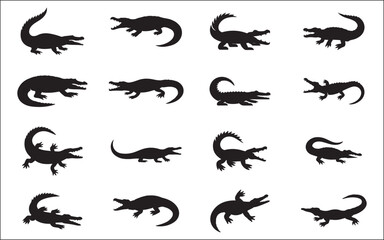 Crocodile vector silhouette illustration.Crocodile and alligator silhouette set.Alligator Silhouette Set alligator, crocodile, high angle view, shadow, in silhouette, animal body part, animal mouth, 