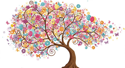 Colorful Floral Tree of Life Spring Summer Birthday Celebration Happiness
