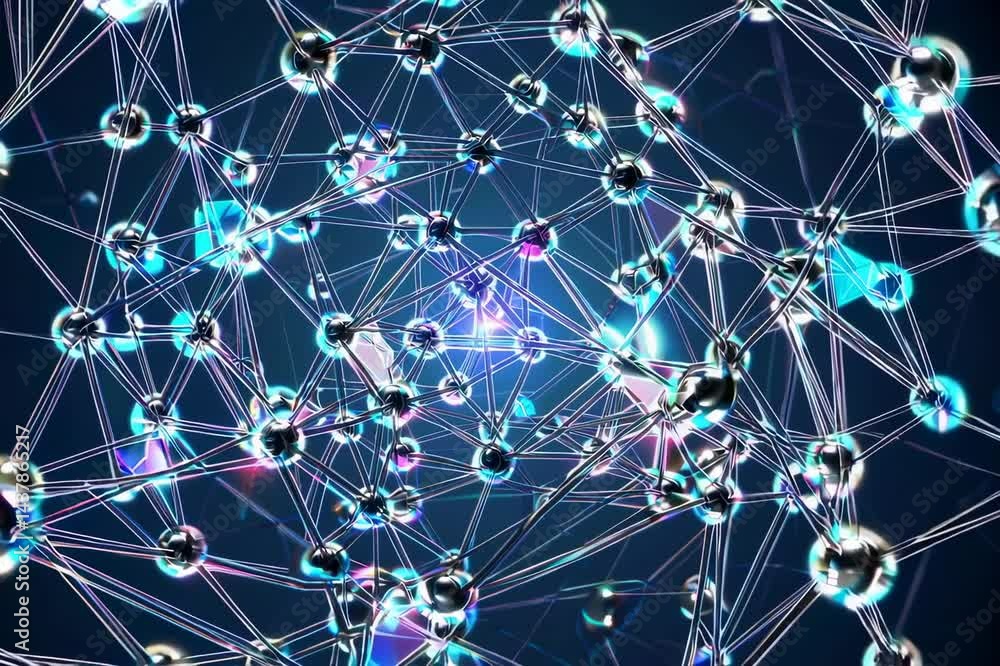 Poster abstract science incorporates a polygonal geometric design, often found in medical structures and pa