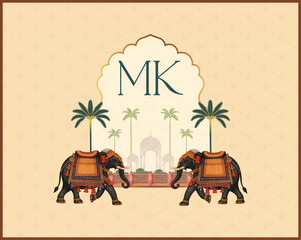 Traditional wedding logo featuring royal decorated elephants and rich culture © Mr. Creative007