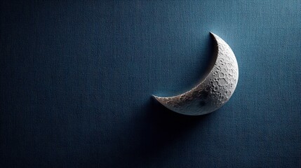 Crescent moon observation blue background realistic photograph artistic environment close-up view lunar aesthetics