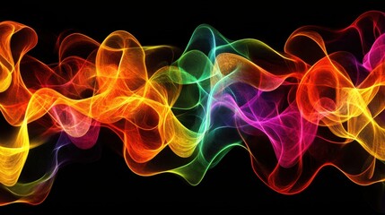 Abstract visualization of AI learning models with neon waves and interconnected data clouds