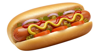 Hot Dog with Mustard and Ketchup Isolated on Transparent Background