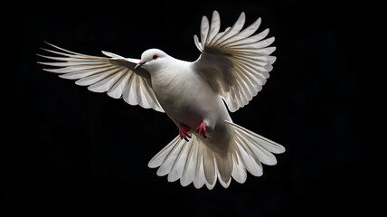 Fototapeta premium White Dove in Flight Black Background