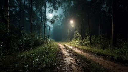 Moonlit forest path enchanted woods photography night scene perspective nature's serenity