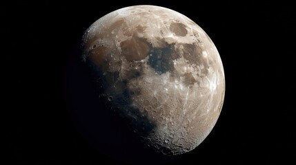 Naklejka premium Gibbous moon observation night sky photograph outdoor through telescope realism