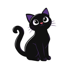 Cute black cat. Cartoon black cat
