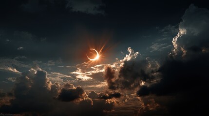 Glowing solar eclipse event sky view nature photography dramatic clouds celestial phenomenon