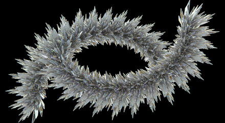 Abstract Wreath Formation Of Silver Sharp Crystal Shards Isolated On Black