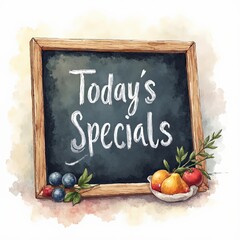 Today's Specials: Fresh Fruits and Vegetables Chalkboard Menu Sign Watercolor Illustration