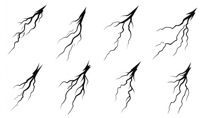 Eight lightning bolt silhouettes on white.  Graphic design elements