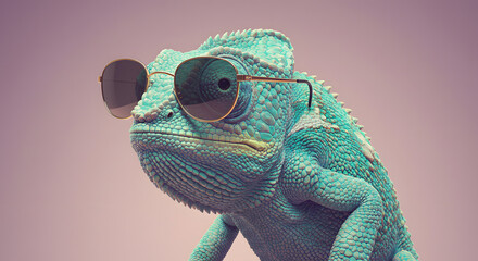 Cool Chameleon in Sunglasses: A Stylish Reptile Portrait