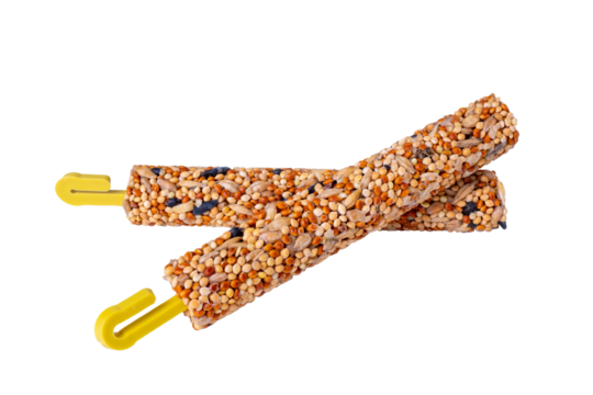 Colorful sticks of seeds and honey, sticks with yellow hooks, for rodents