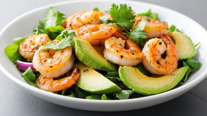 Shrimp and Avocado Salad with Fresh Greens and Herbs shrimp salad avocado salad greens herbs healthy