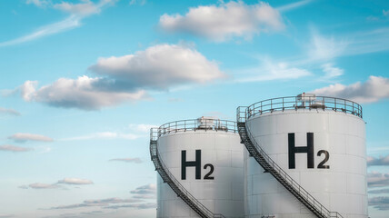 Hydrogen Storage Tanks in Industrial Landscape