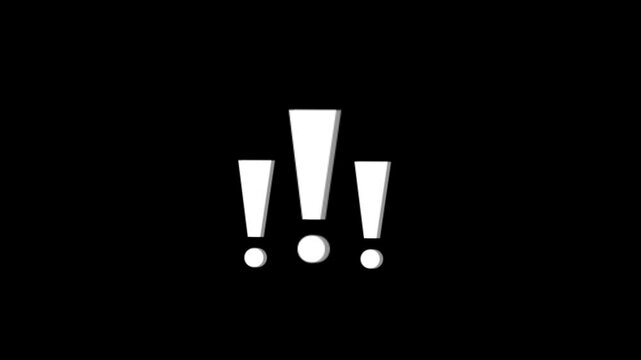 exclamation mark animation on dark screen. exclamation loop warning sign. stop motion sign, warning sign exclamation mark doddle animation. concept of warning, caution, alert, attention.