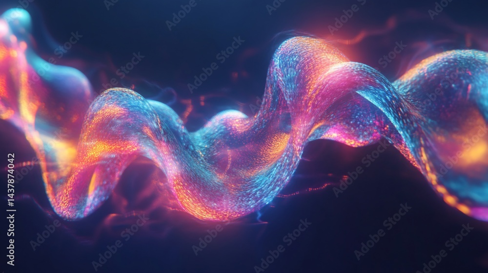 Poster abstract digital wave with flowing particles and vibrant colors in motion