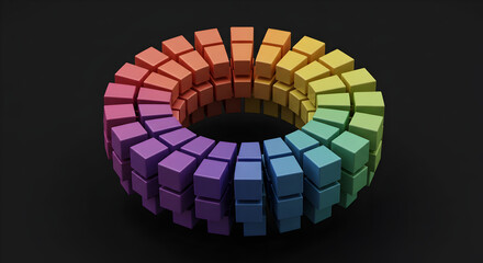 Fototapeta premium Colorful Circle Of Cubes Abstract Arrangement On Black Background