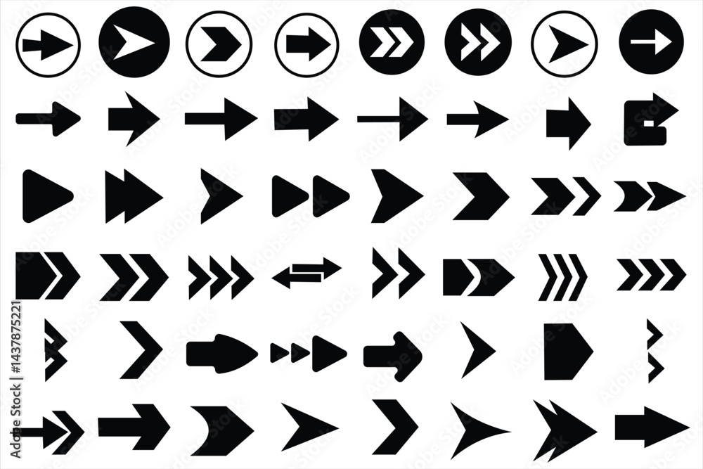 Fototapete set of black arrow icons. collection of different arrow set vector design. set of arrow outline. arr