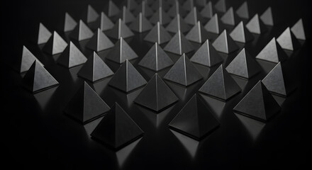 Monochrome Array Of Metallic Pyramids On Gleaming Black Surface