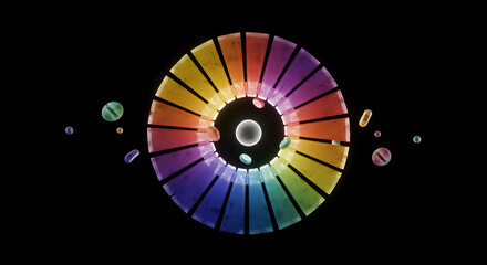 Obraz premium Spectrum Circle With Medications Represents Pharmaceutical Diversity And Treatment Options