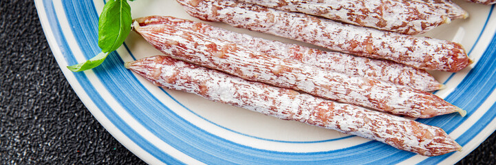 Sausage dried meat aperitif salami natural food dish organic product fresh tasty gourmet food...
