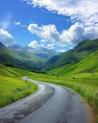 Naklejka premium Curved highway on asphalt road a detailed 3d illustration of scenic roadway design