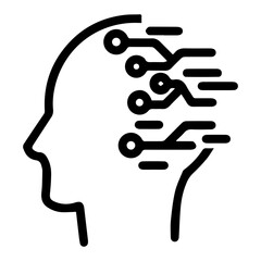 Profile outline of a head with connected wires. Symbolizing artificial intelligence, technology, and the connection between the mind and machine. Black and white graphic