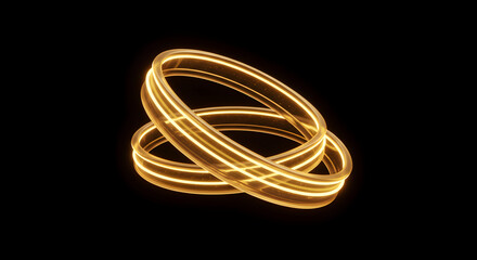 Naklejka premium Intersecting Golden Rings Illuminated for Digital Art Designs and Decor