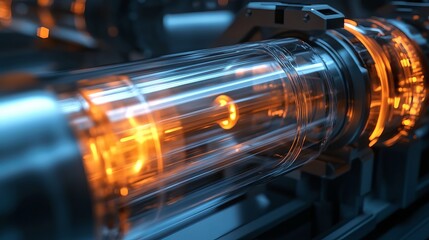 Futuristic Technology Digital Glass Tube Orange Glow Abstract Background Modern Industrial Design Sci Fi Element High Tech Machine Detailed Closeup   