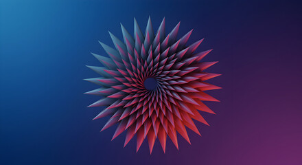 Abstract Geometric Shape Glowing with Vibrant Colors on Deep Blue Backdrop