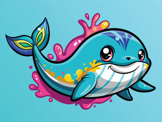 A colorful vector illustration depicts a fun cartoon fish, an animal from the sea