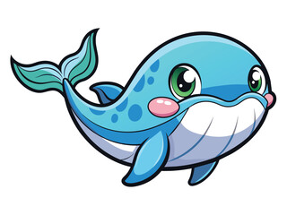 Cute cartoon marine animal vector illustration of a blue dolphin swimming in the ocean's waves, a delightful piece of aquatic wildlife art