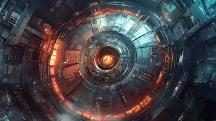 Fototapeta premium Futuristic, swirling, metallic, inner space