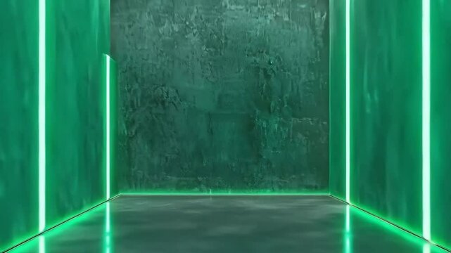 Glowing neon green tunnel with parallel lines