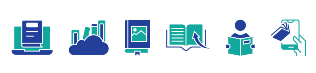 online book digital library icon unique style vector set education media download e-book journal literature study school course document signs vector illustration for web and app