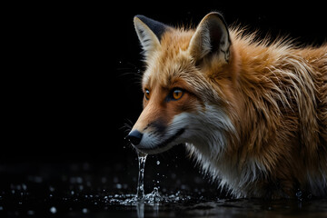 Obraz premium A Captivating Headshot of a Wild Red Fox with Vibrant Orange Fur and Piercing Golden Eyes