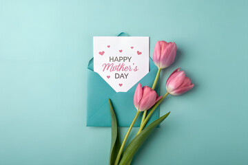 Fototapeta premium Mother's Day Card with Pink Tulips A Perfect Gift Idea