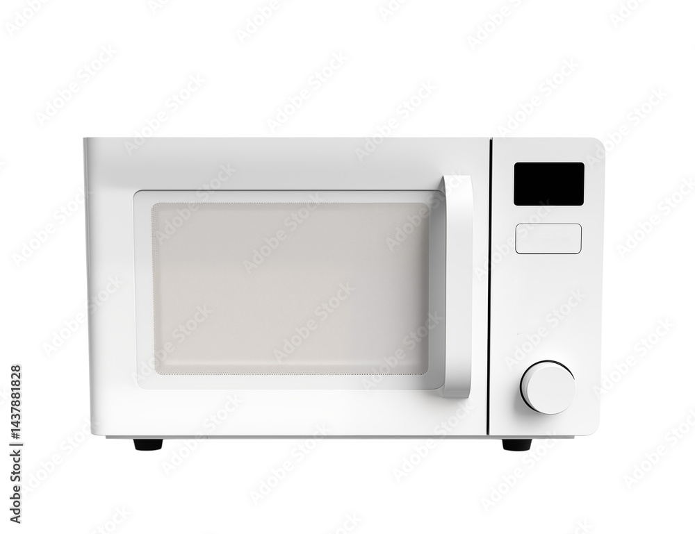 Poster a front view of a white microwave oven with a handle and control panel view transparent background p