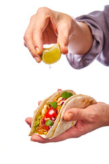 A Truly Delicious Taco That Is Being Generously Topped with Fresh Lime Juice for Flavor